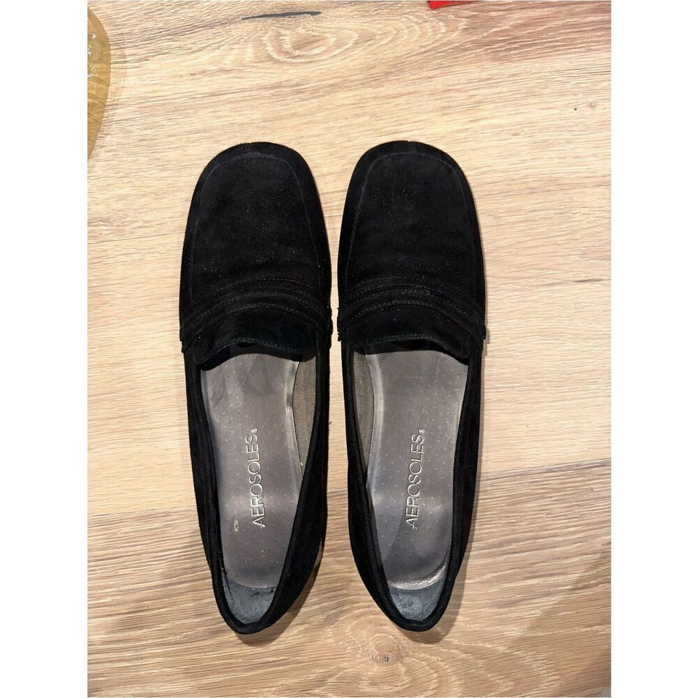 Aerosoles Women’s 6.5 Black Suede Penny Loafers Low Heel Slip on